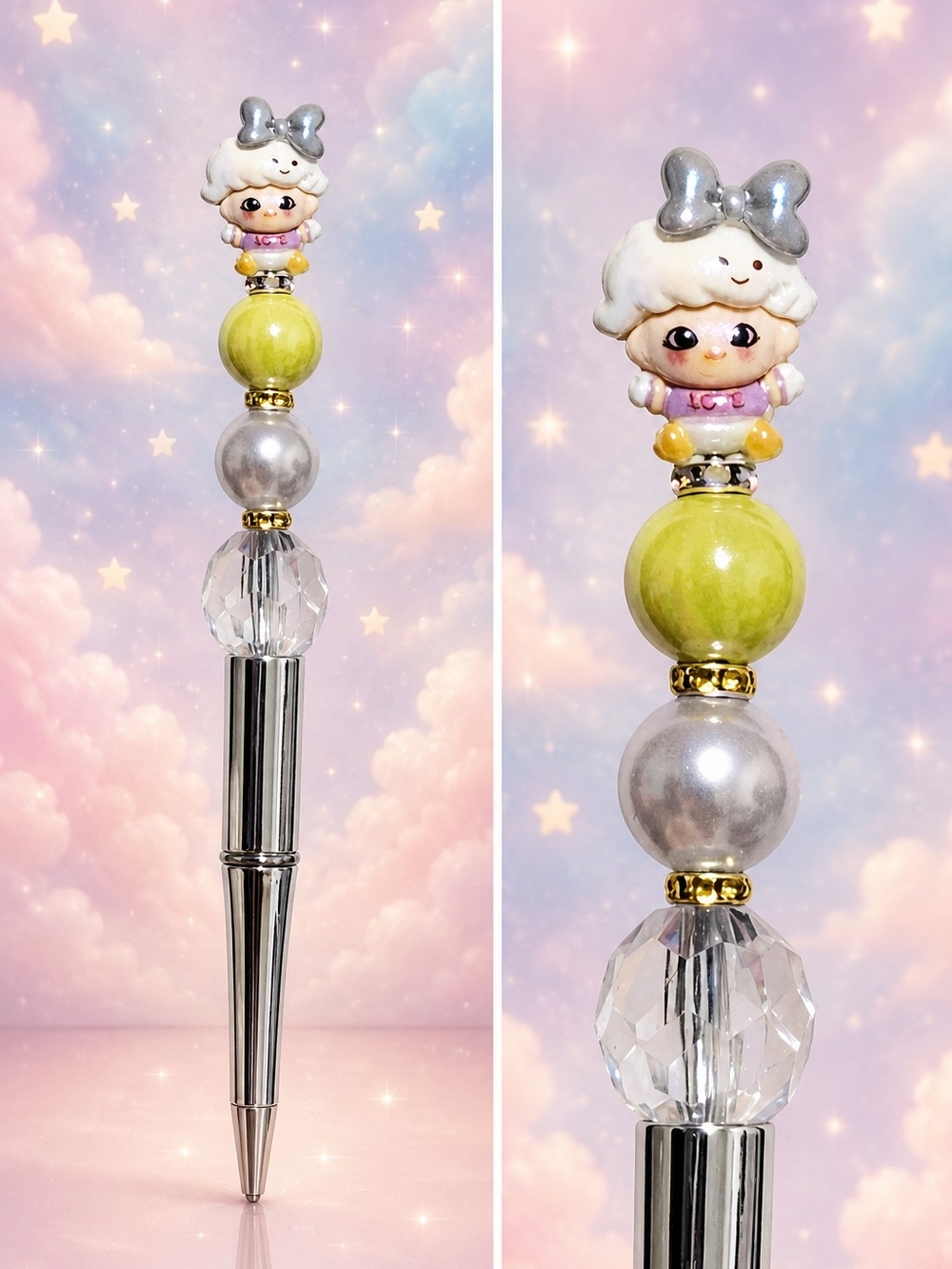 Cute Handmade Beaded Silver Pen